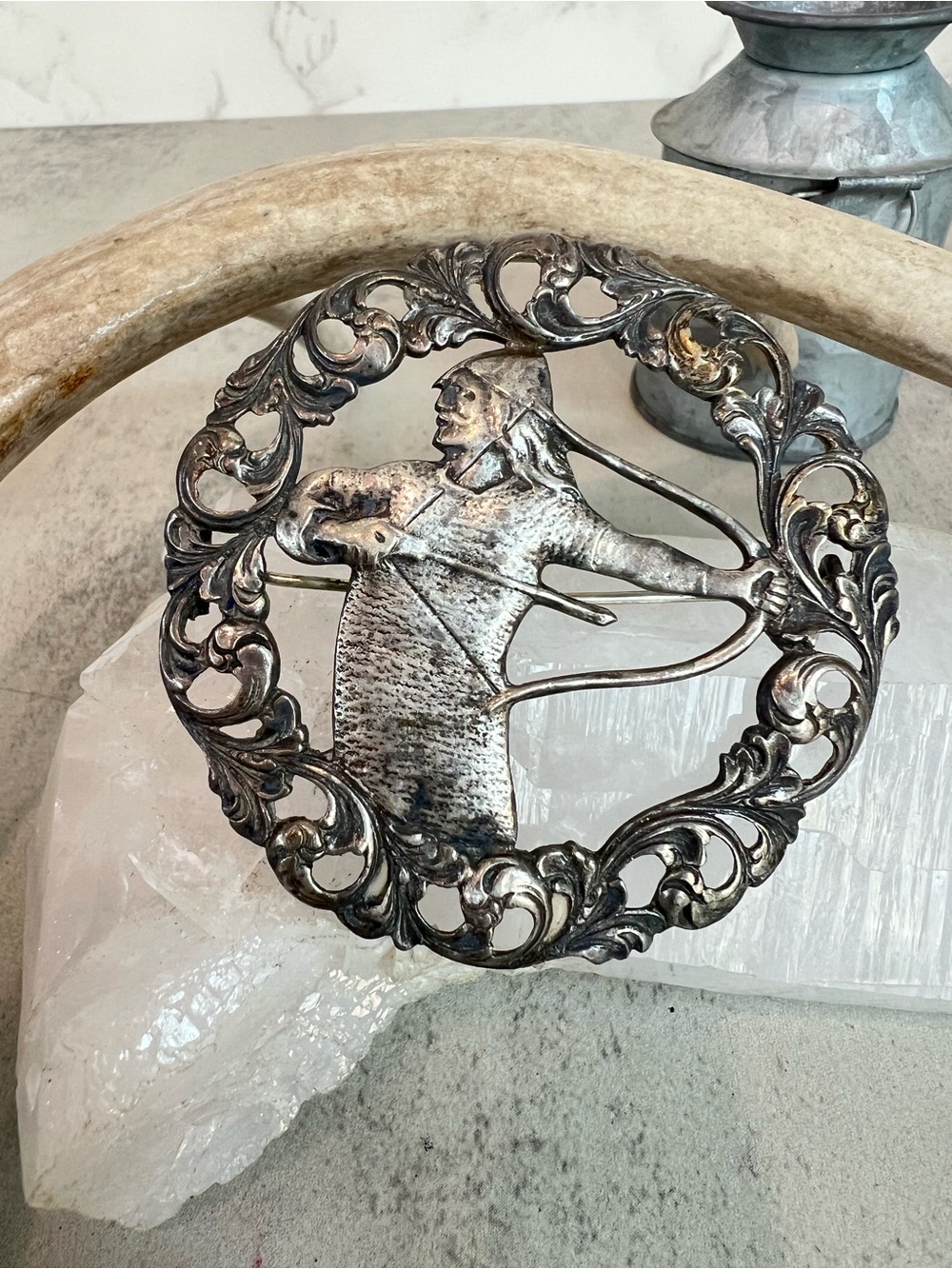 Antique 830 Silver Norwegian Viking Brooch 1850-1900s